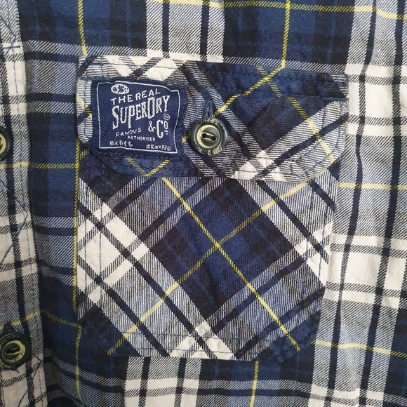 Superdry navy check shirt Medium mens slim fit - Picture 5 of 5